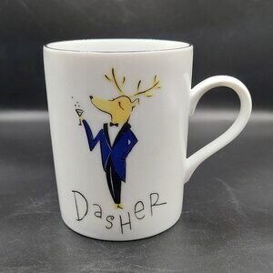 RARE Pottery Barn Christmas Holiday Reindeer DASHER Mug Made in Japan EUC